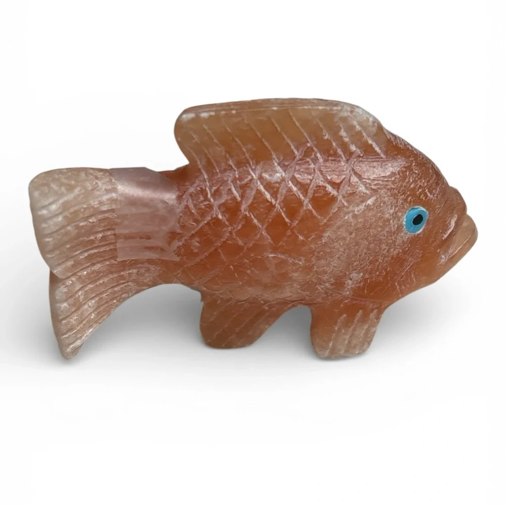Vintage Hand Carved Stone Fish Figurine Orange Calcite/Onyx Look